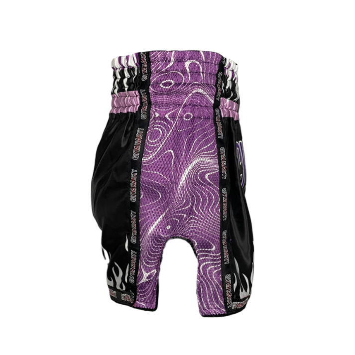Side - Black and purple Muay Thai shorts