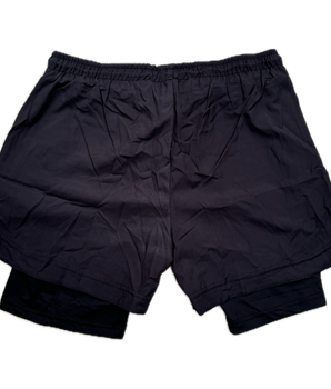 back of black compression running shorts