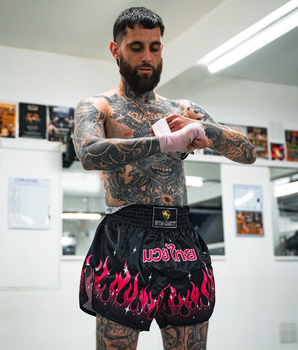 Pink Fire Muay Thai Shorts | Luk Fai Chompoo Shorts